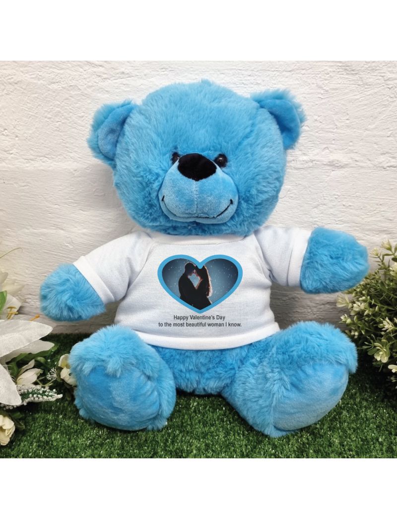 Personalised Valentines Day Photo Bear Blue 30cm