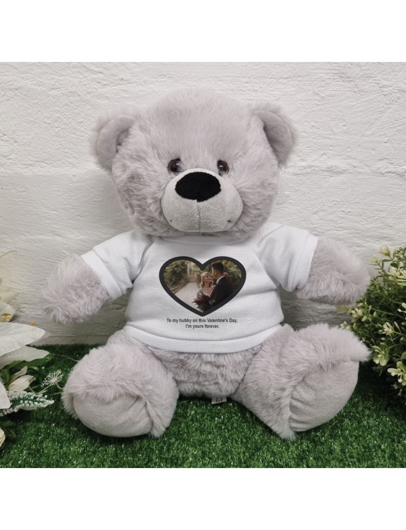 Personalised Valentines Day Photo Bear Grey 30cm