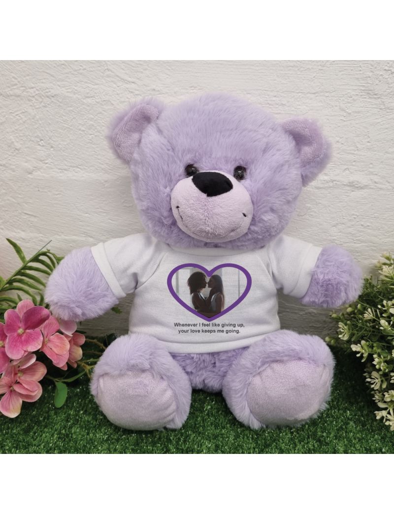 Personalised Valentines Day Photo Bear Lavender 30cm