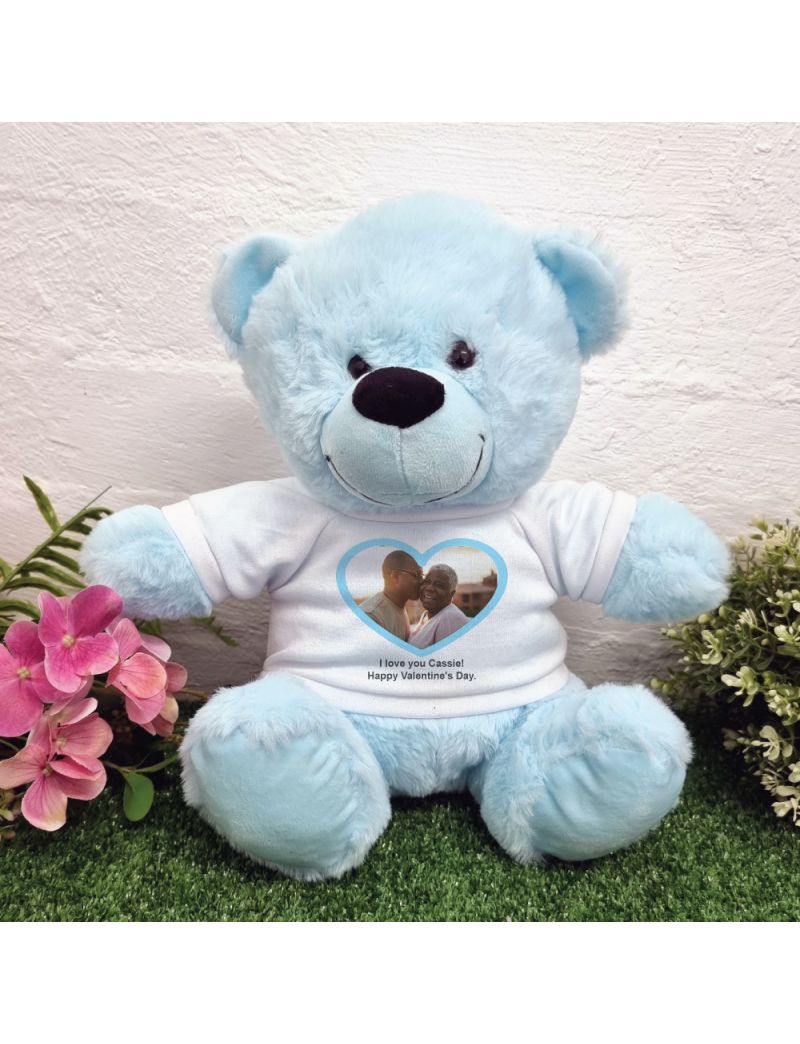 Personalised Valentines Day Photo Bear Light Blue 30cm