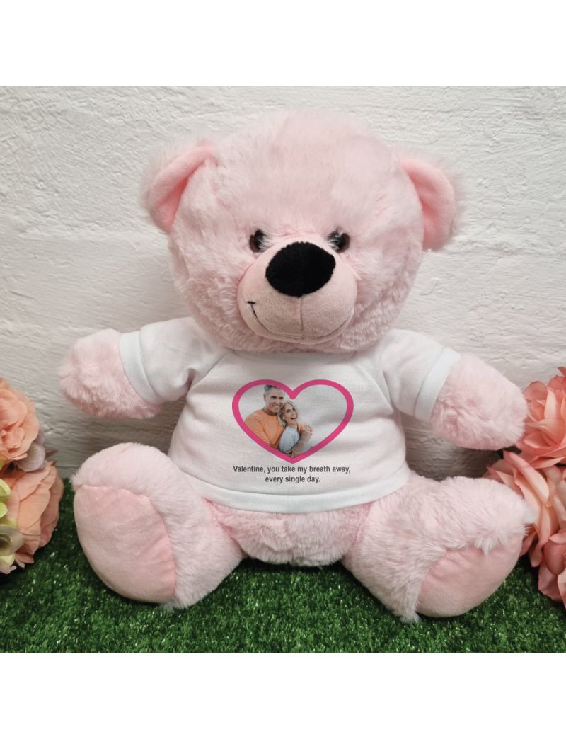 Personalised Valentines Day Photo Bear Light Pink 30cm