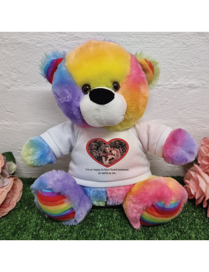 Personalised Valentines Day Photo Bear Rainbow 30cm