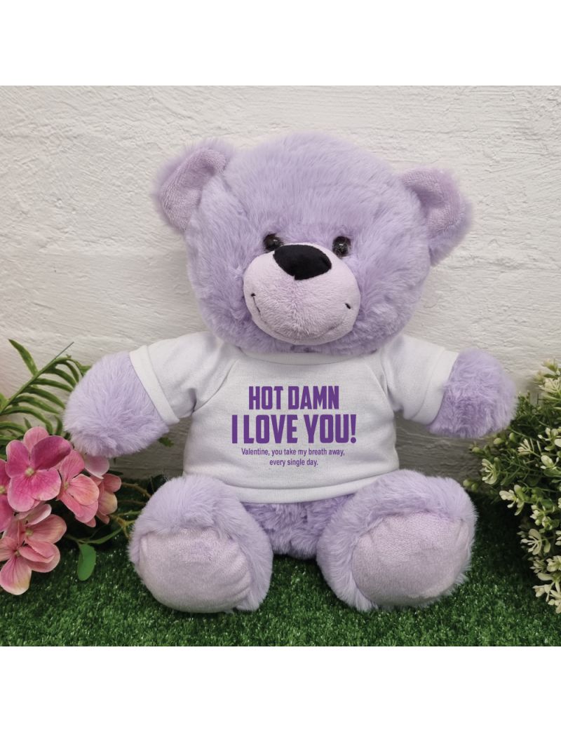 Love You Naughty Valentines Day Bear - 30cm Lavender