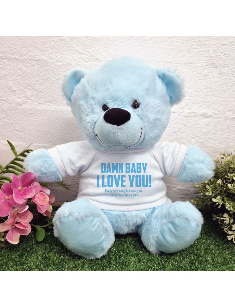 Love You Naughty Valentines Day Bear - 30cm Light Blue