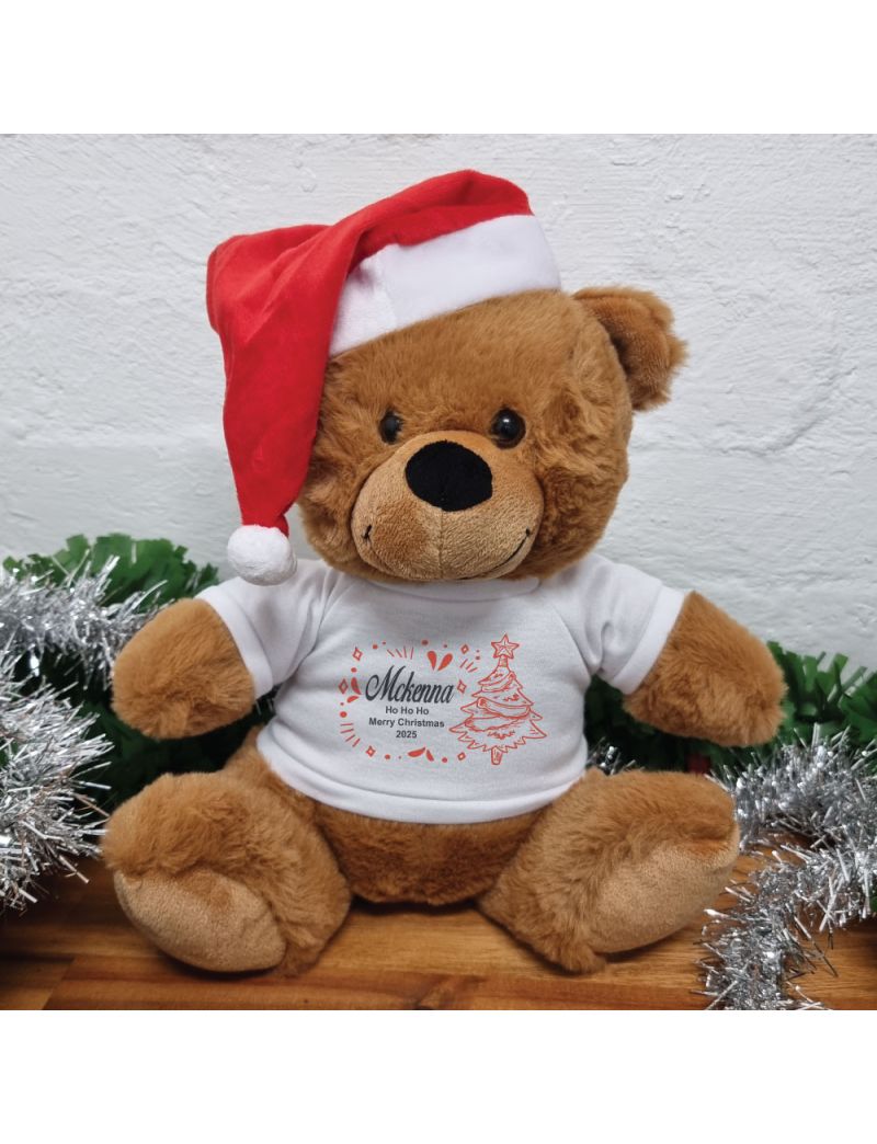Personalised Christmas Bear 30cm Brown Red Hat
