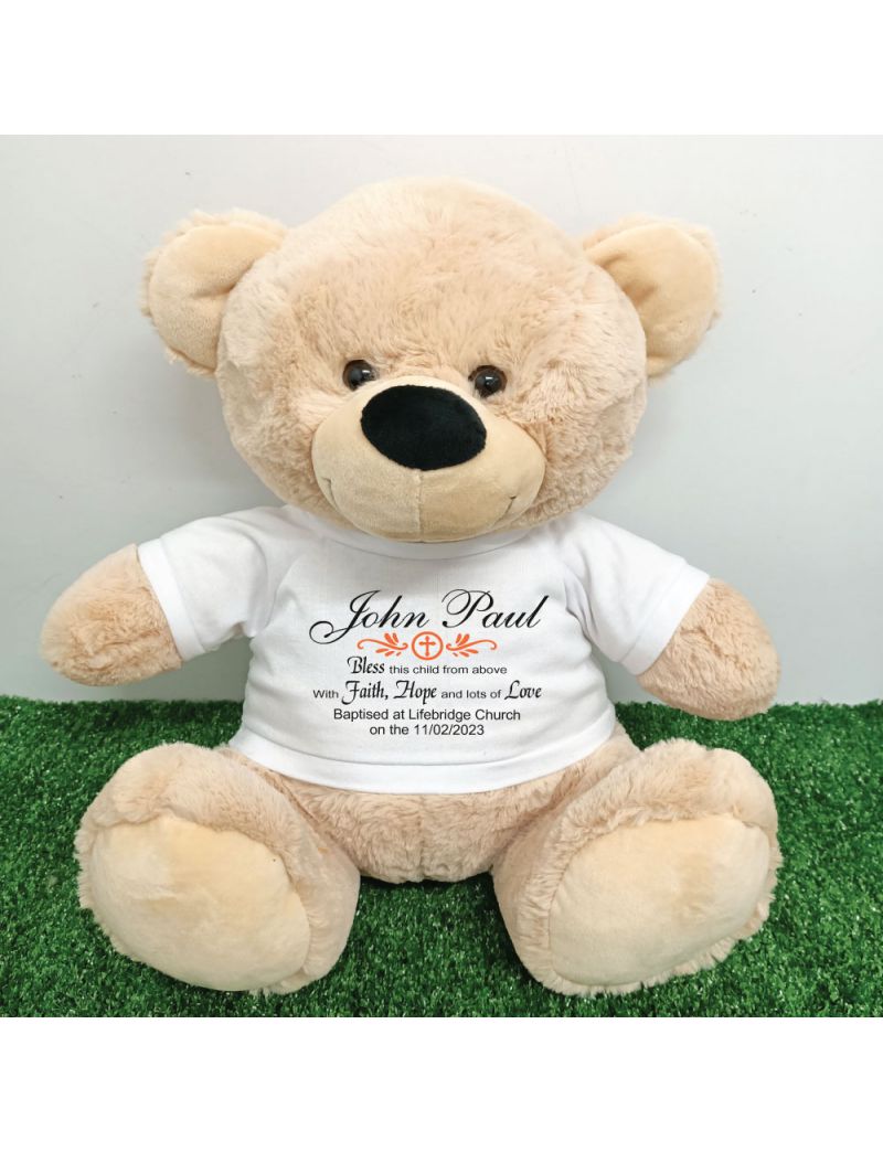 Baptism Personalised T-Shirt Bear 40cm Cream