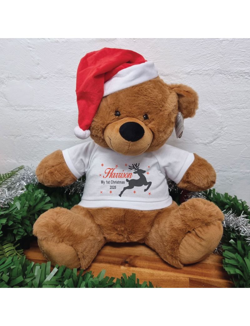 Personalised Christmas Bear Brown 40cm Reindeer T-Shirt