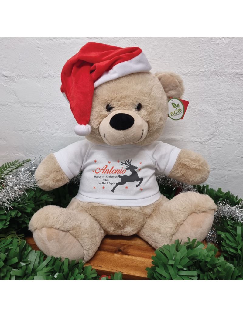 Personalised Christmas Bear Cream 40cm Reindeer T-Shirt