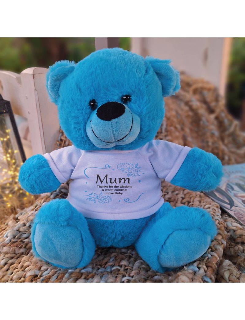 Personalised Mum Bear 30cm Bright Blue Plush