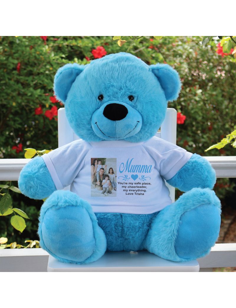 Mum Photo TShirt Bear Bright Blue Plush 40cm