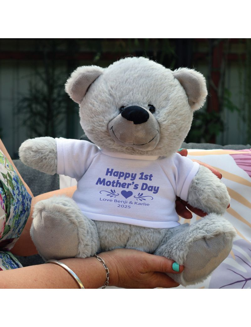 1st Mothers Day Teddy Bear 30cm Plush Grey