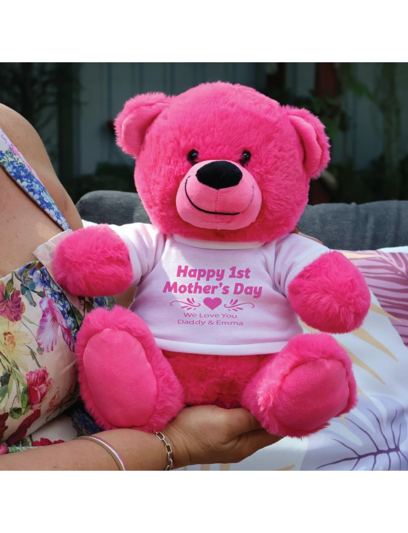 1st  Mothers Day Bear 30cm Plush Hot Pink