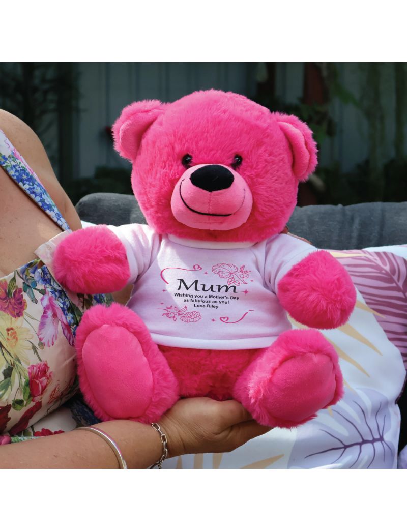 Personalised Mum Bear 30cm Hot Pink Plush