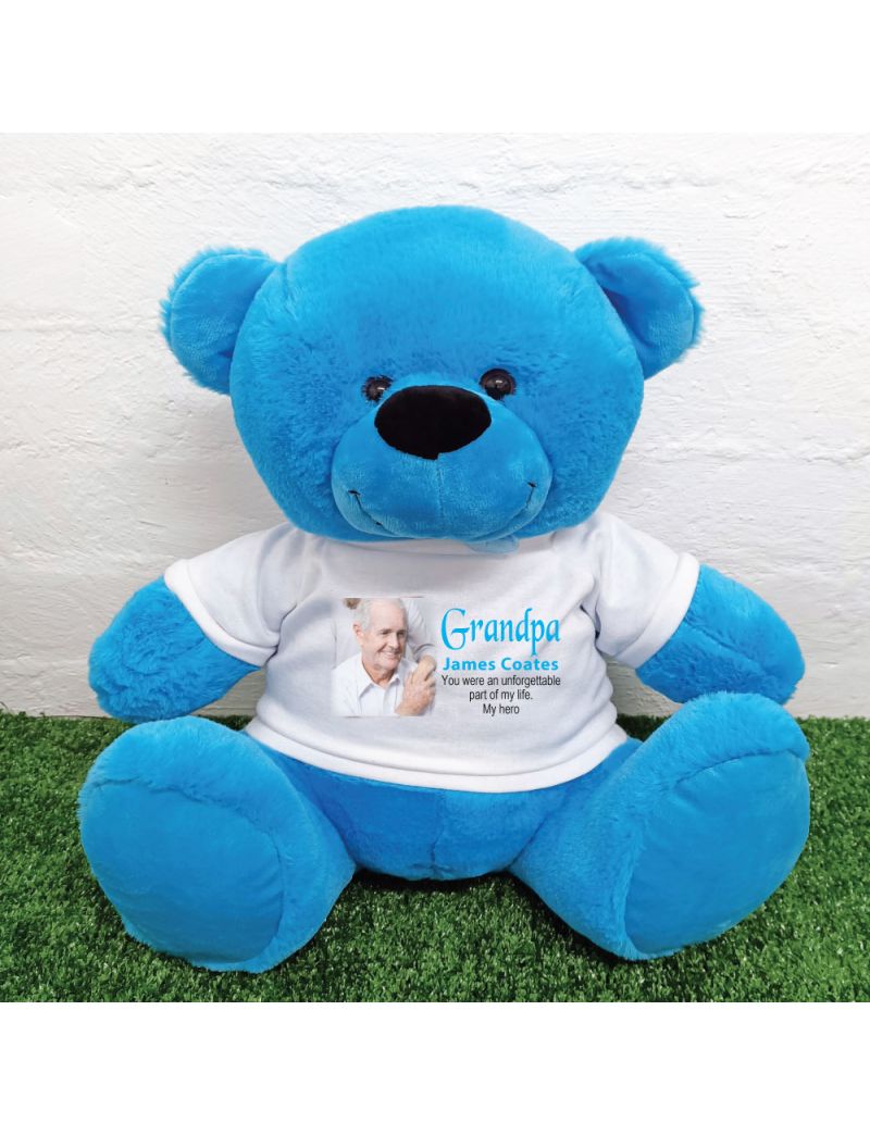 Personalised Memorial Photo Teddy Bear 40cm Blue