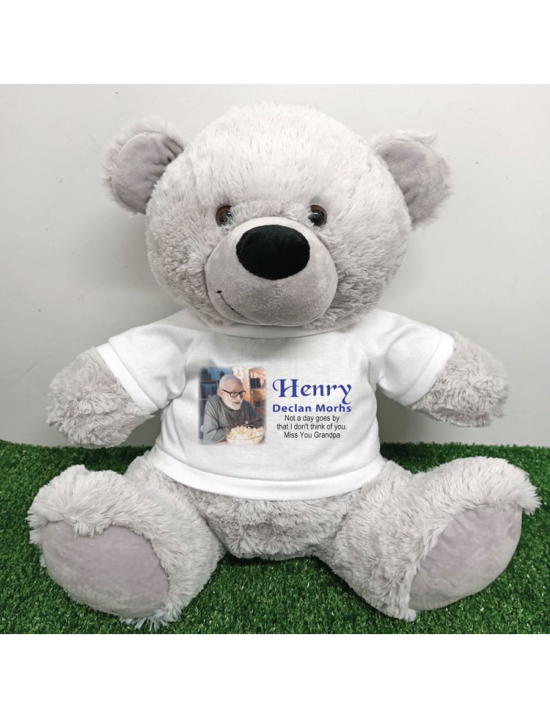 Personalised Memorial Photo Teddy Bear 40cm Grey