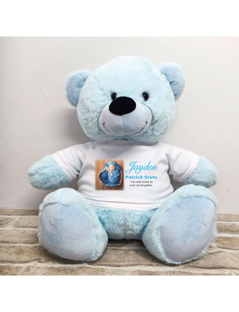 Personalised Memorial Photo Teddy Bear 40cm Light Blue