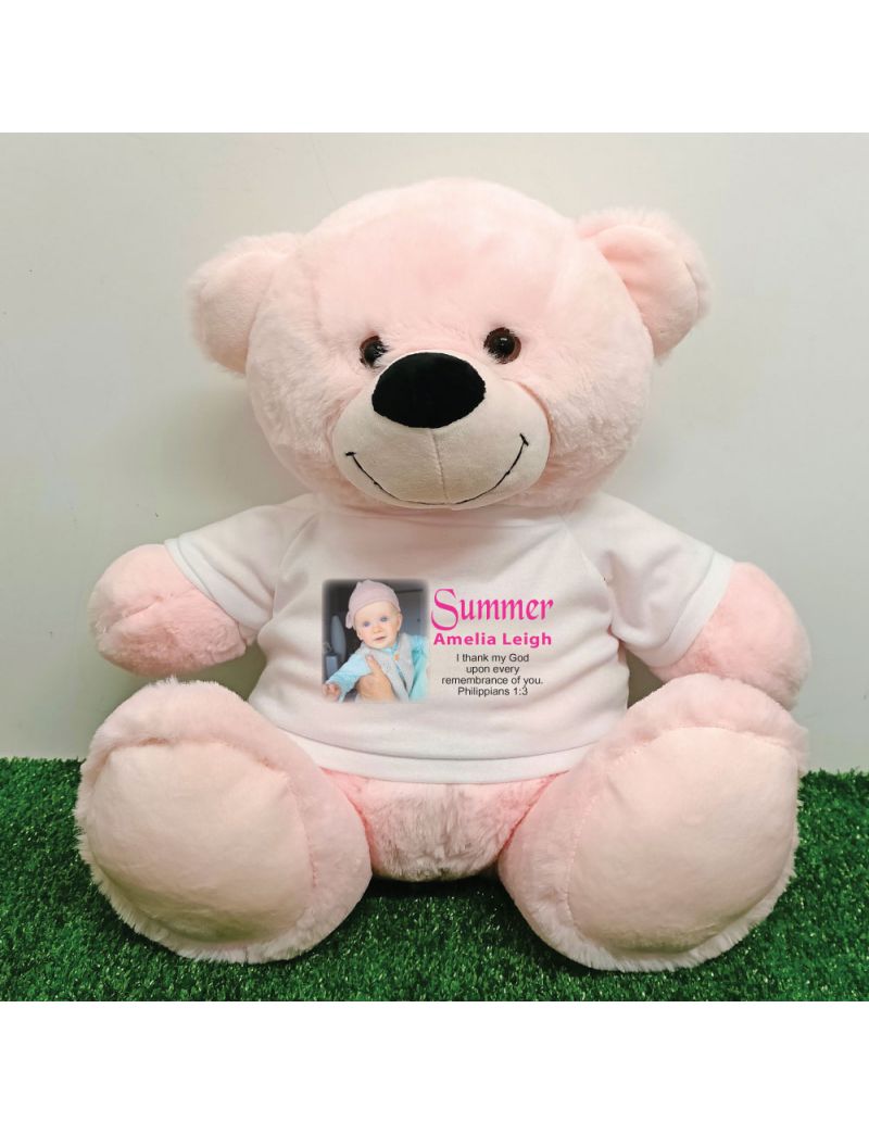 Personalised Memorial Photo Teddy Bear 40cm Light Pink