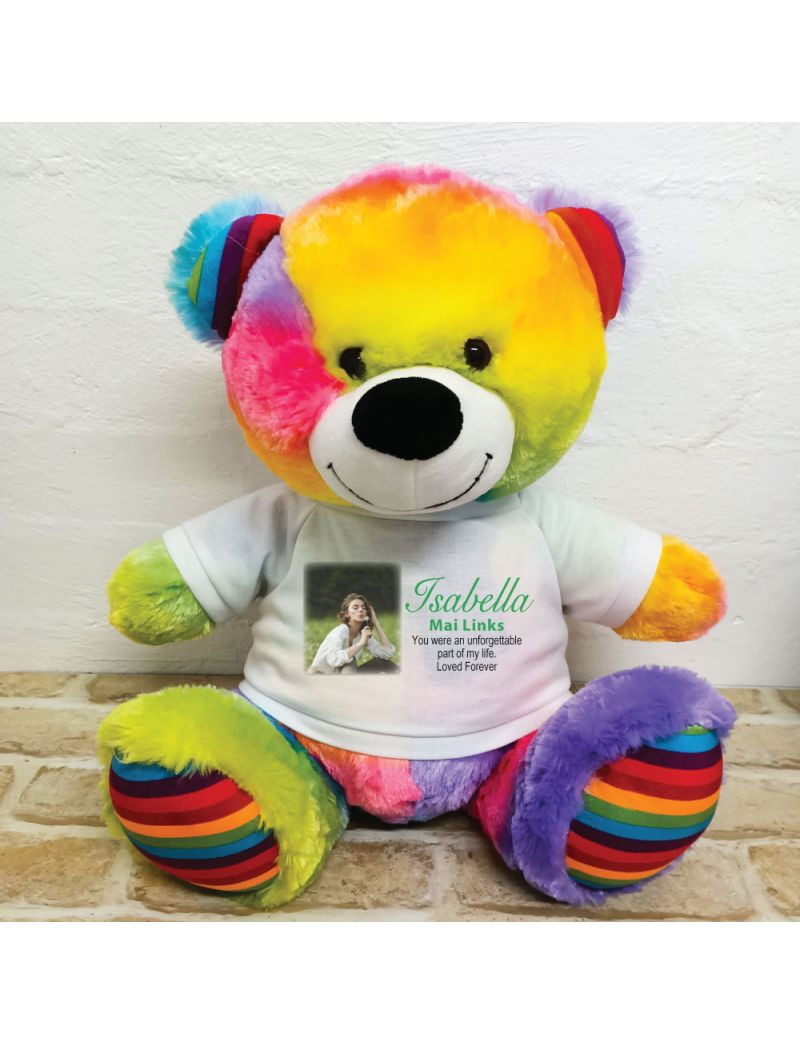 Personalised Memorial Photo Teddy Bear 40cm Rainbow