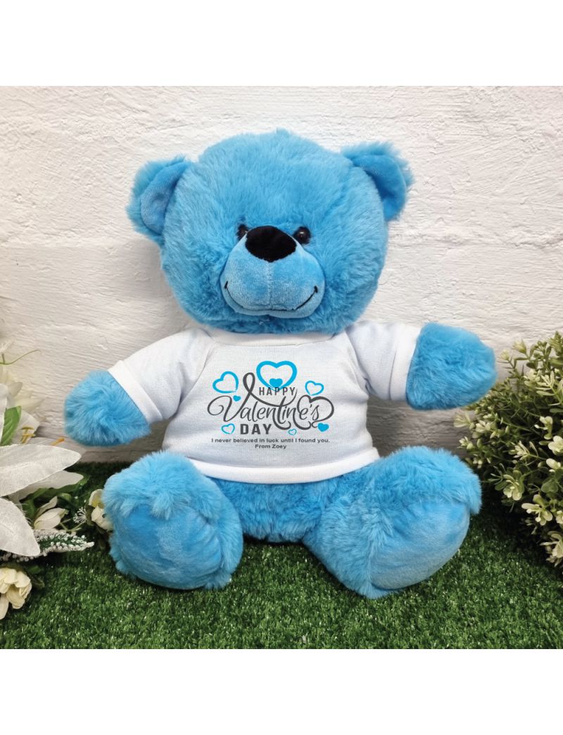 Happy Valentines Day Bear Bright Blue Plush 30cm