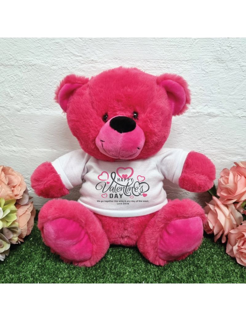 Happy Valentines Day Bear Hot Pink Plush 30cm