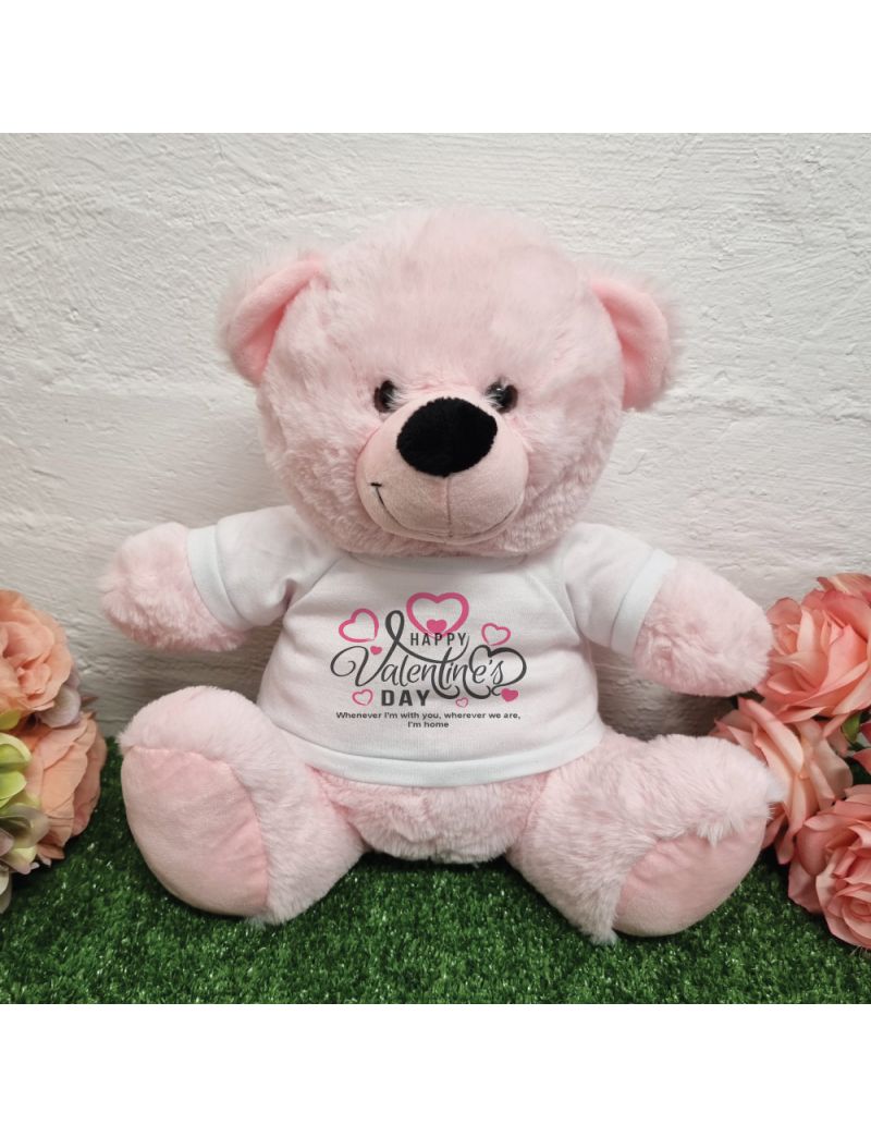 Happy Valentines Day Bear Light Pink Plush 30cm