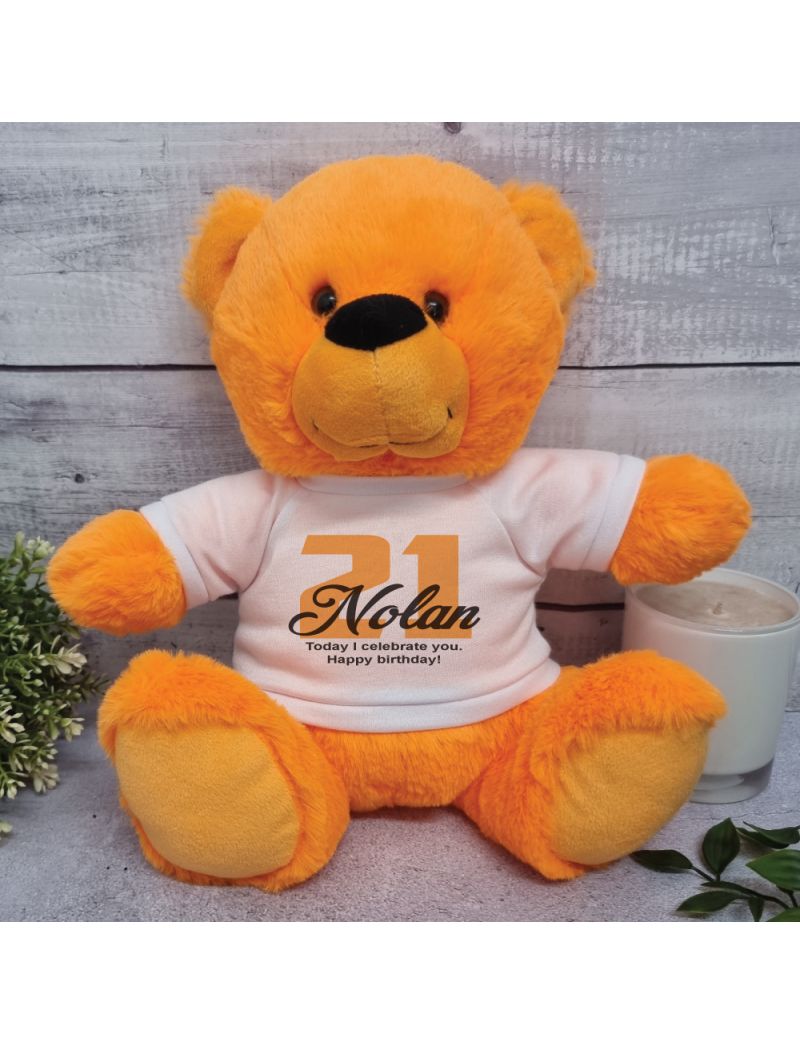 21st Birthday Personalised Bear Orange Plush 30cm