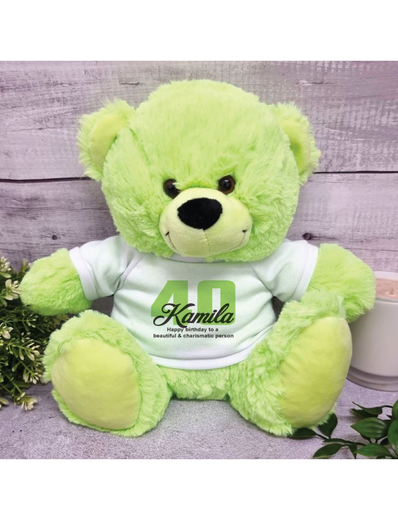 Personalised 40th Birthday Bear Lime 30cm