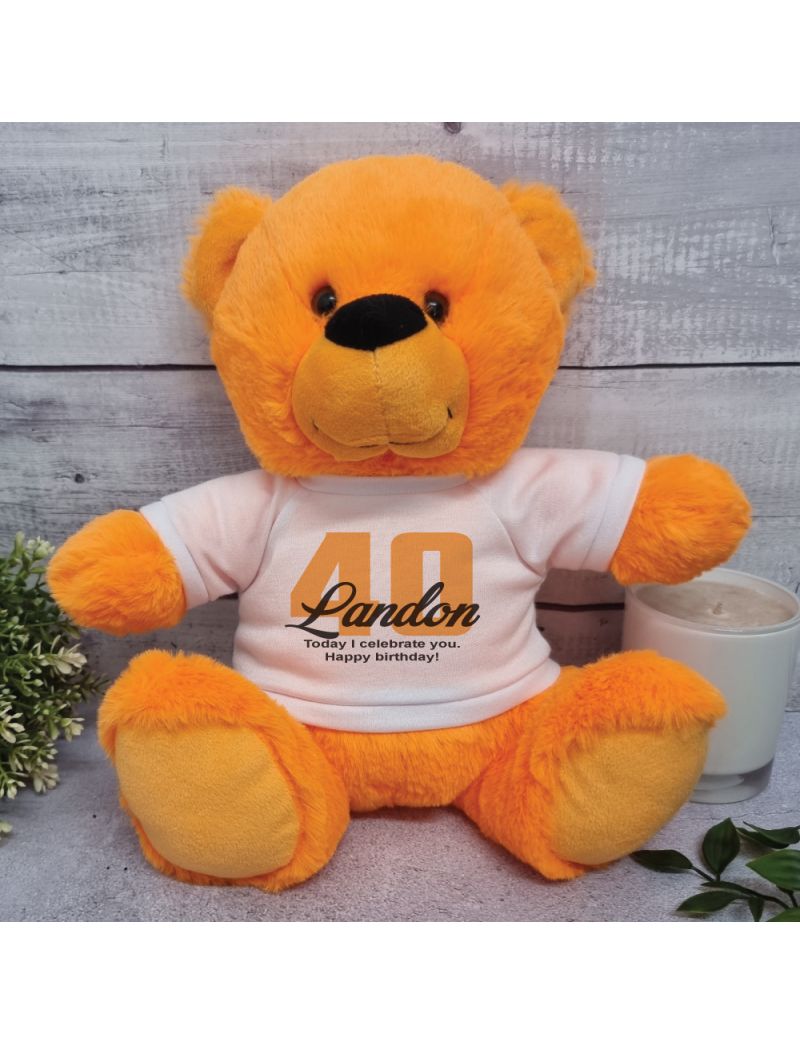 40th Birthday Teddy Bear Plush Orange 30cm