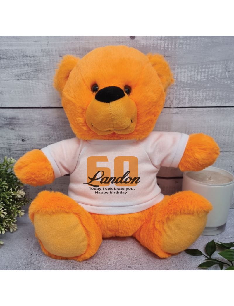 60th Birthday T-Shirt Bear Orange Plush 30cm