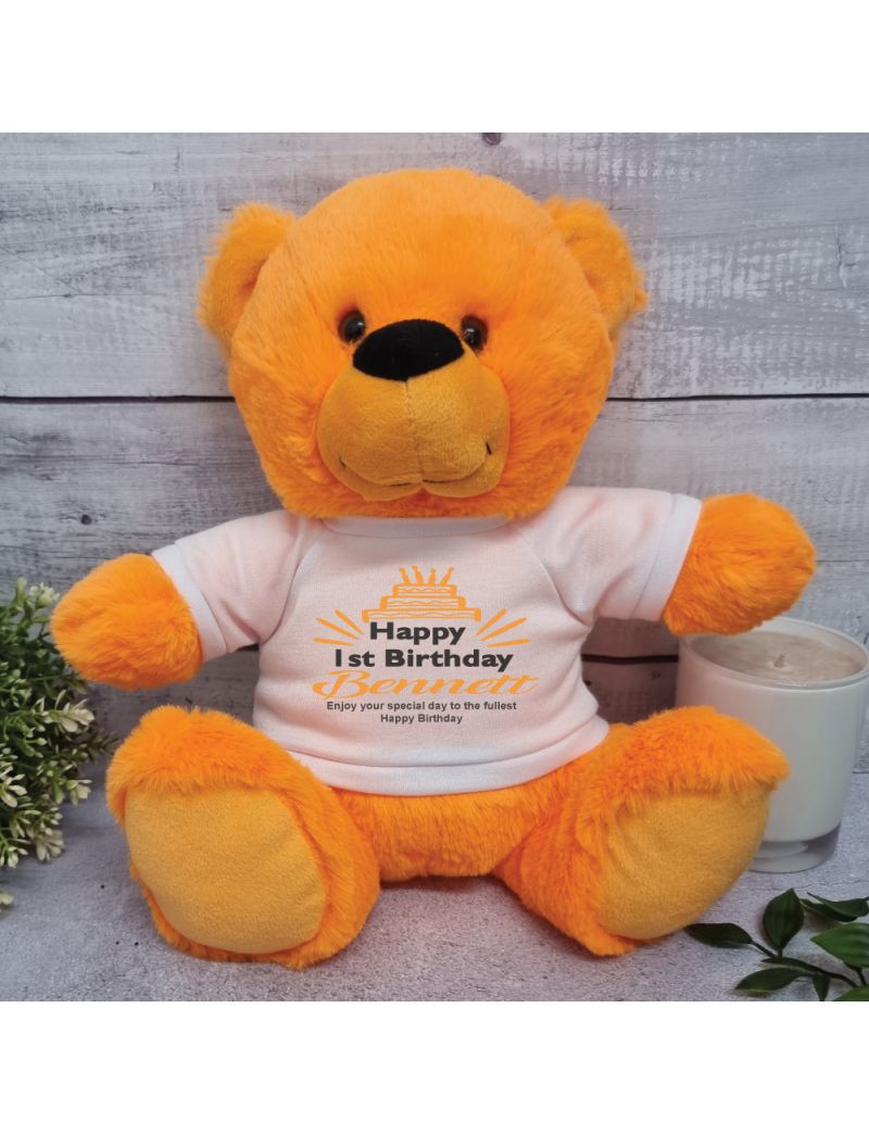 1st Birthday T-Shirt Teddy Bear Orange Plush 30cm
