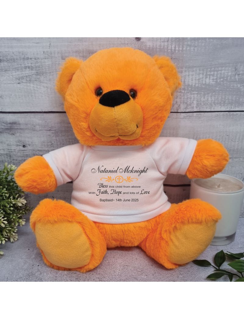 Personalised Baptism Bear Orange 30cm