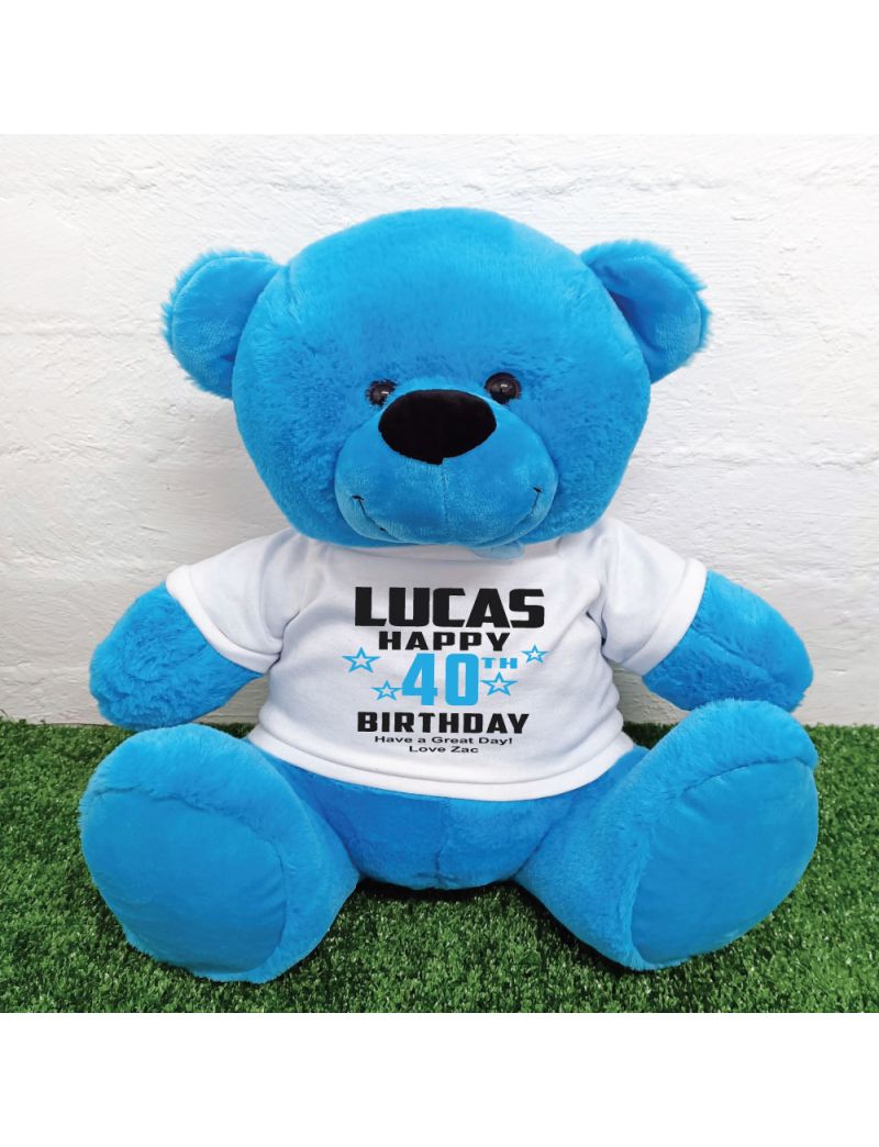 Personalised 40th Birthday Bear Blue 40cm