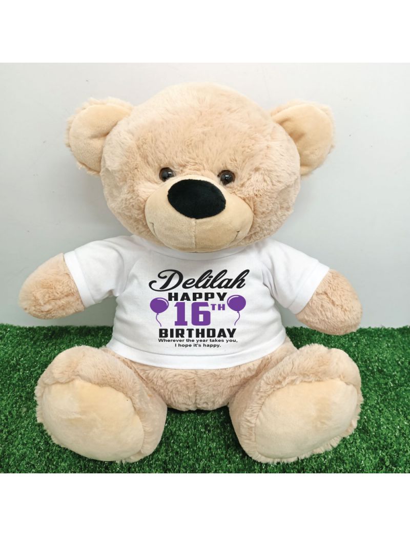 16th Birthday T-Shirt Teddy Bear Cream 40cm