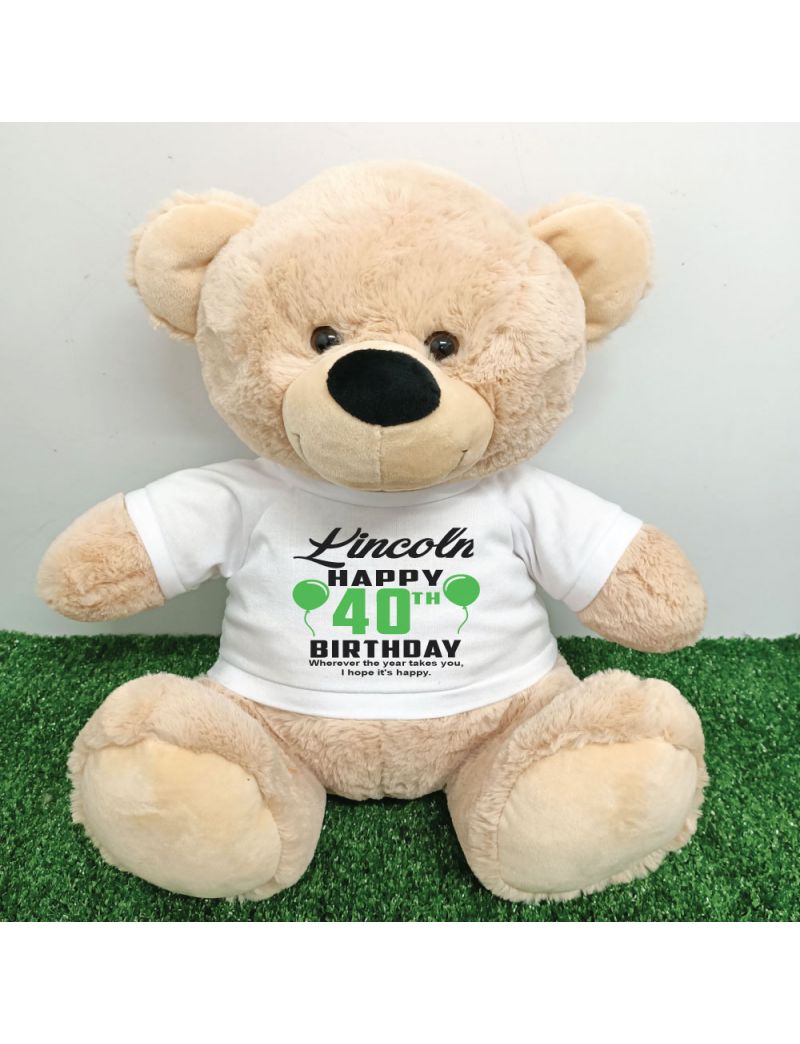 Personalised 40th Birthday Bear Cream 40cm