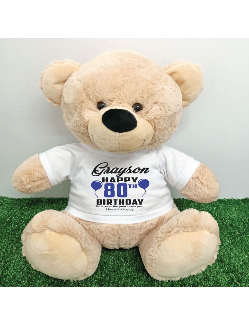 Personalised 80th Birthday Bear Cream 40cm