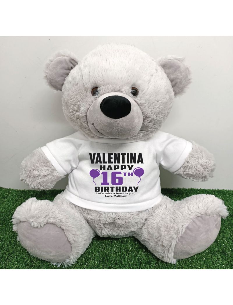 Personalised 16th Birthday Bear Grey 40cm