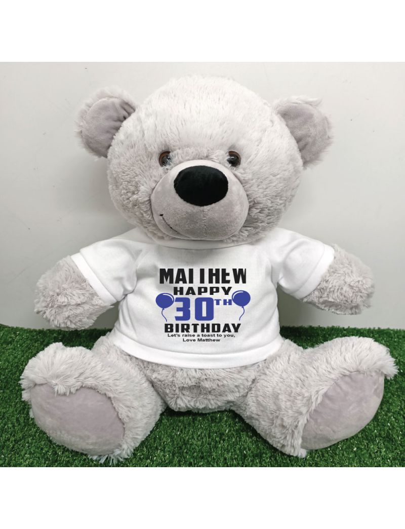 Personalised 30th Birthday Bear Grey 40cm