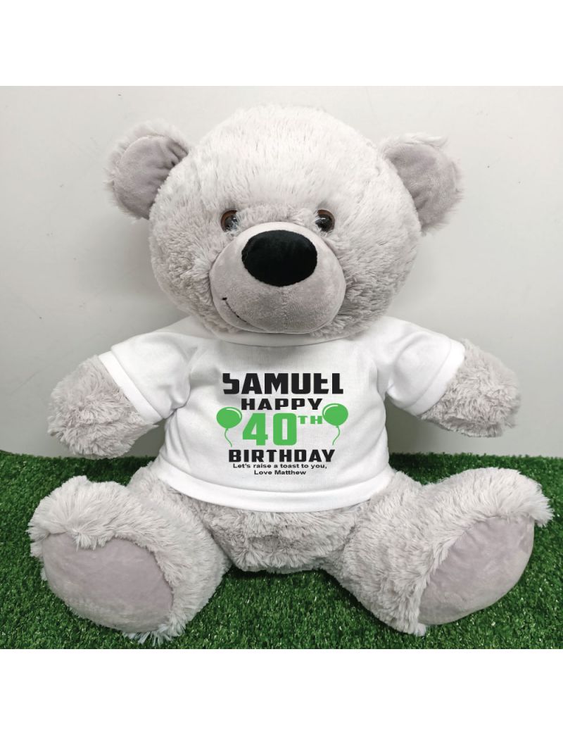Personalised 40th Birthday Bear Grey 40cm