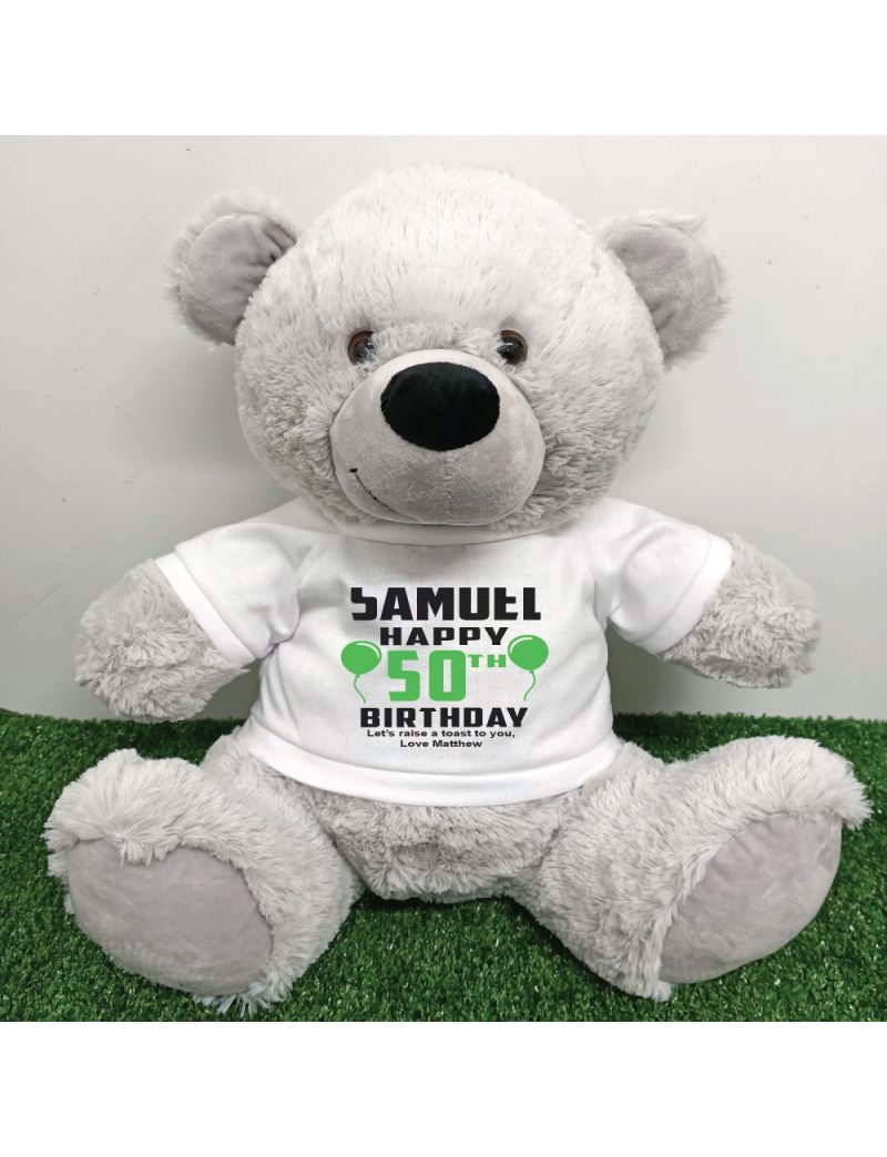 Personalised 50th Birthday Bear Grey 40cm