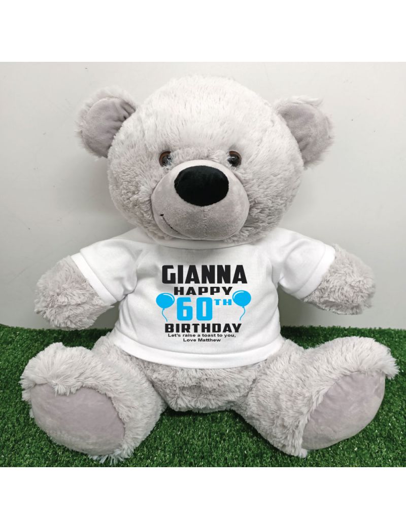 Personalised 60th Birthday Bear Grey 40cm