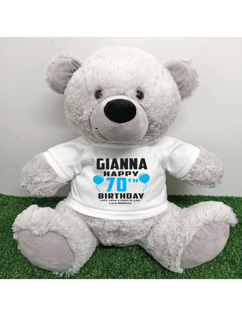 Personalised 70th Birthday Bear Grey 40cm