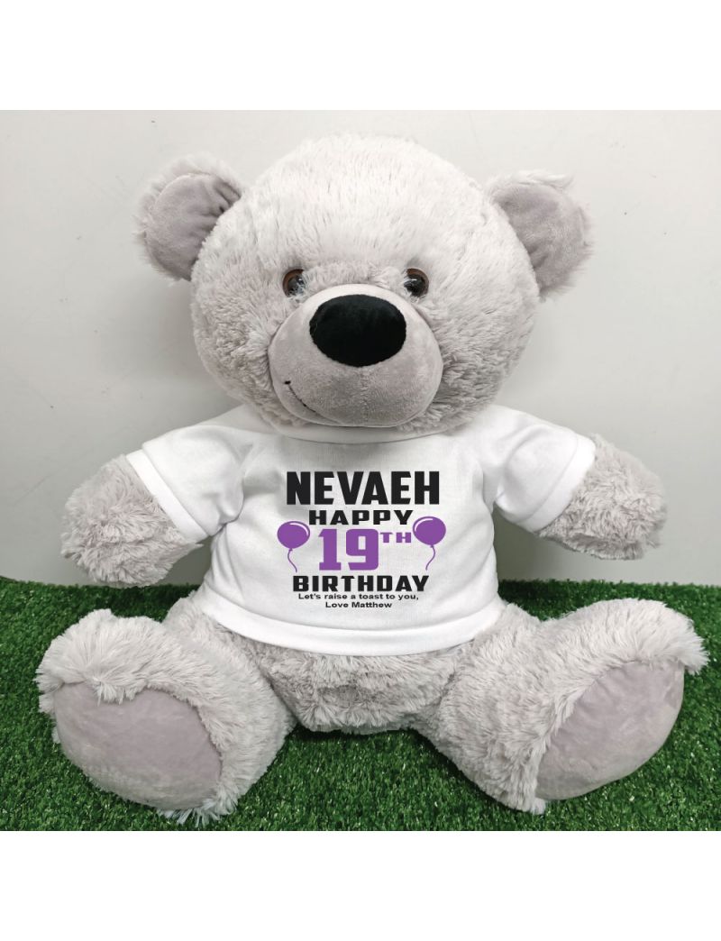 Personalised Birthday Bear Grey 40cm