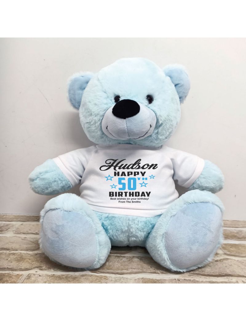 Personalised 50th Birthday Bear Light Blue 40cm