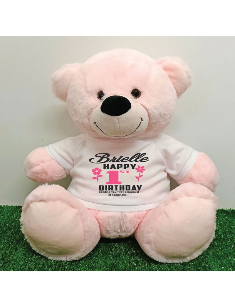 Personalised 1st Birthday Bear Light Pink 40cm