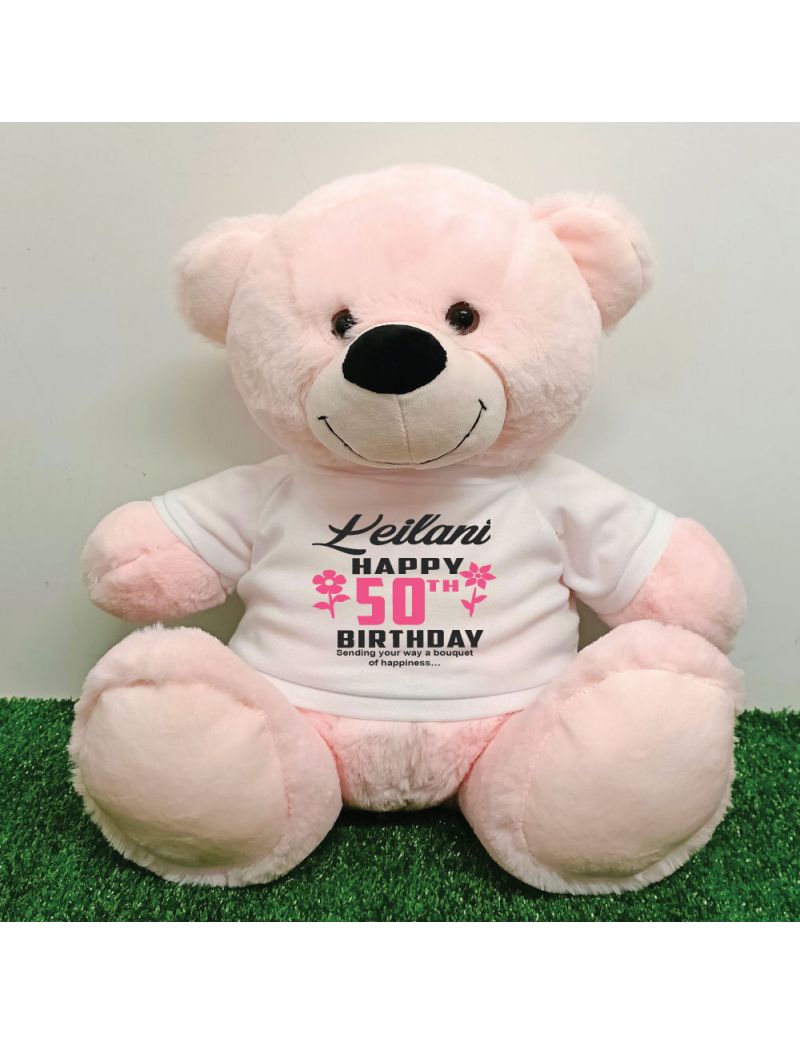 Personalised 50th Birthday Bear Light Pink 40cm