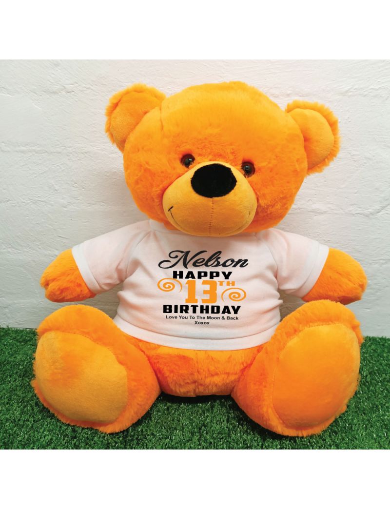 Personalised 13th Birthday Bear Orange 40cm