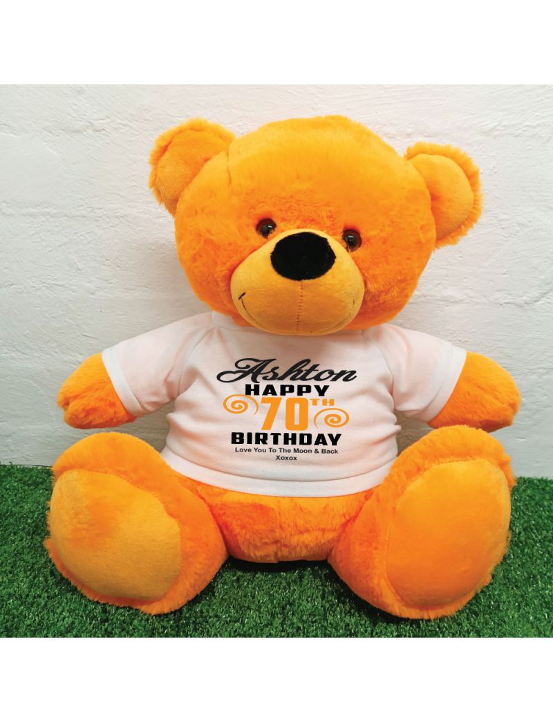Personalised 70th Birthday Bear Orange 40cm