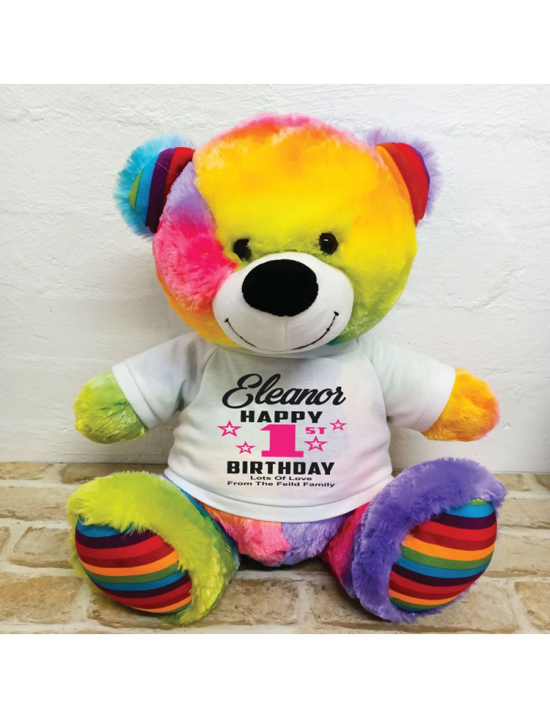 Personalised 1st Birthday Bear Rainbow 40cm