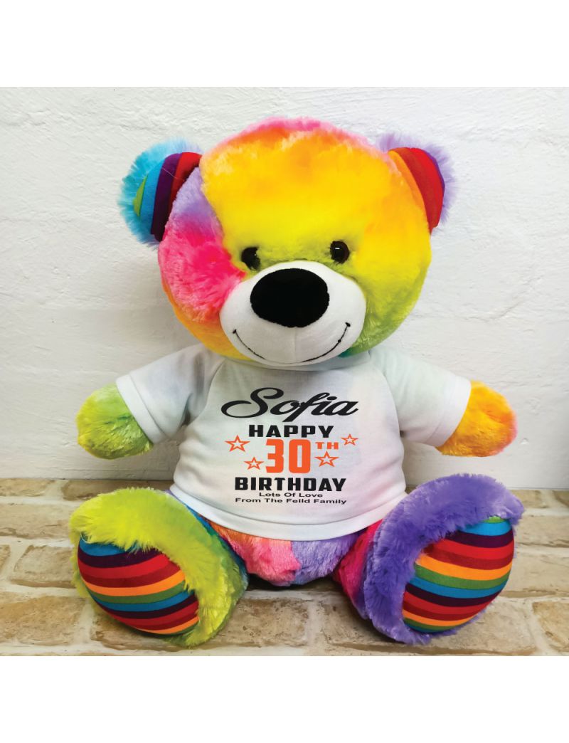 Personalised 30th Birthday Bear Rainbow 40cm