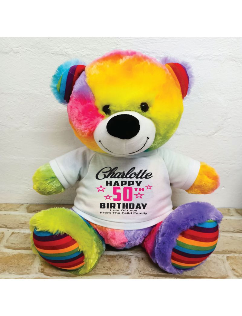 Personalised 50th Birthday Bear Rainbow 40cm